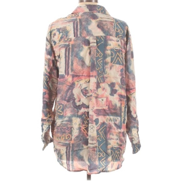 Vintage 80s Capezio Silk Abstract button down top shirt large - Picture 2 of 4